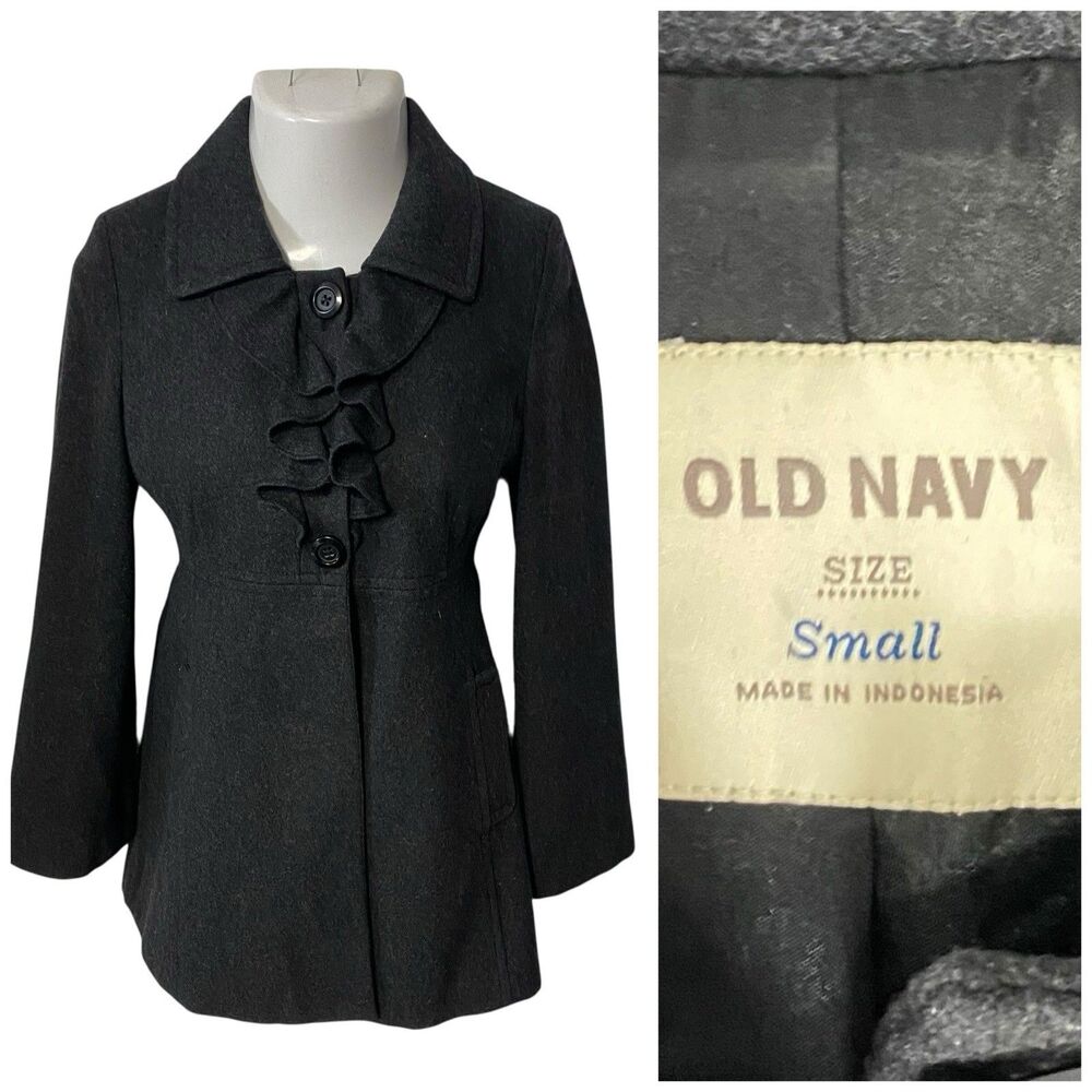 Old Navy Coat Womens Small Gray Ruffle Jacket Workwear Business Professional